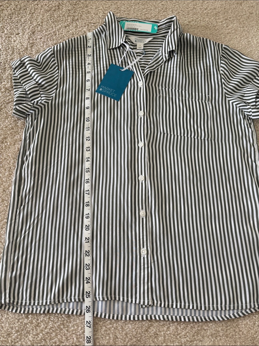 Green & White Vertical Stripe Button-Down Blouse - Picture 8 of 8